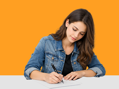 student writing concise academic sentences