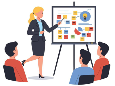 business presentation with a woman explaining concepts